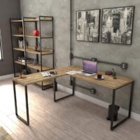 Mesa Escrivaninha Em L 2 Peças Trevalla Kuadra ML150 Carvalho