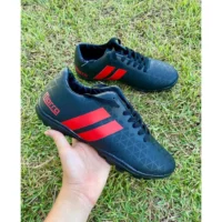 Tênis Chuteira Society Costurada M-1 PRETO/VERMELHO Super Reforçada Futebol Quadra Society Adulto Unissex